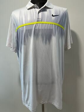Nike Dri-fit Golf Polo White w Light Blue Abstract Print Men's Large